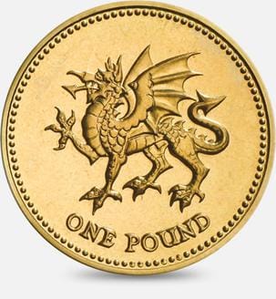 One of the old, round pound coins. Pound coins have been around since 1983.