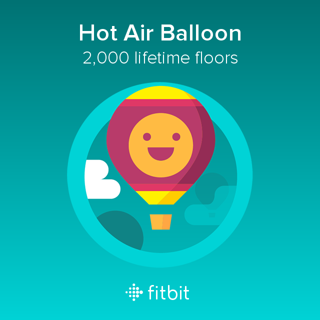 Fitbit image of a Hot Air Balloon with the achievement '2,000 floors climbed in a lifetime'
