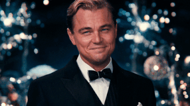 Leonardo DiCaprio as Gatsby (The Great Gatsby movie) toasting the audience